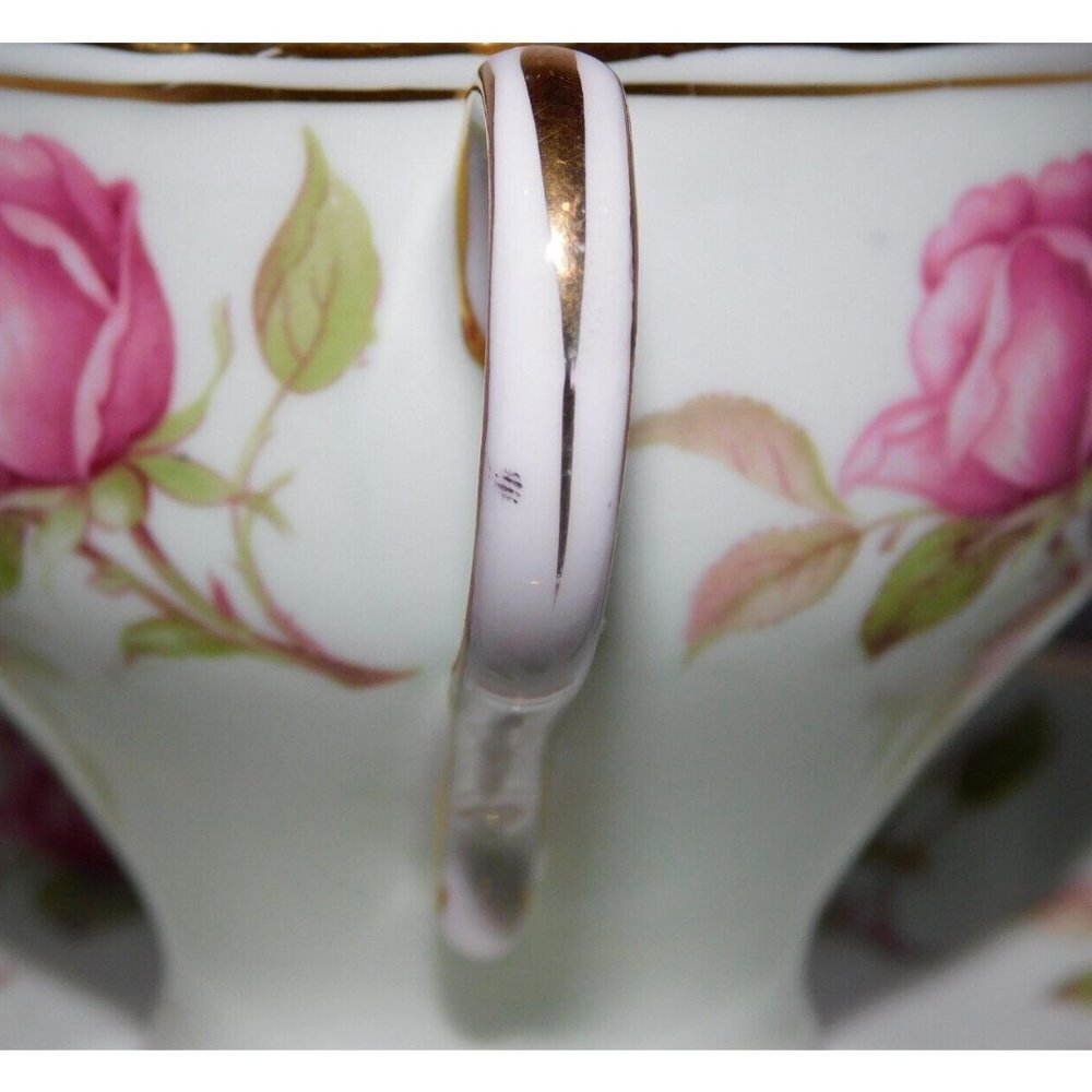 VTG Paragon TeaCup & Saucer Pastel Mint Green Cabbage Rose Gold Trim Pedestal - Picture 6 of 11
